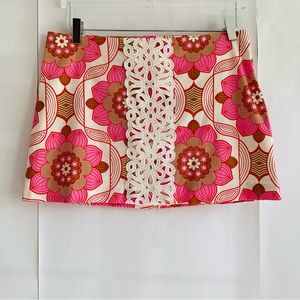 Tibi floral mini skirt lace inset